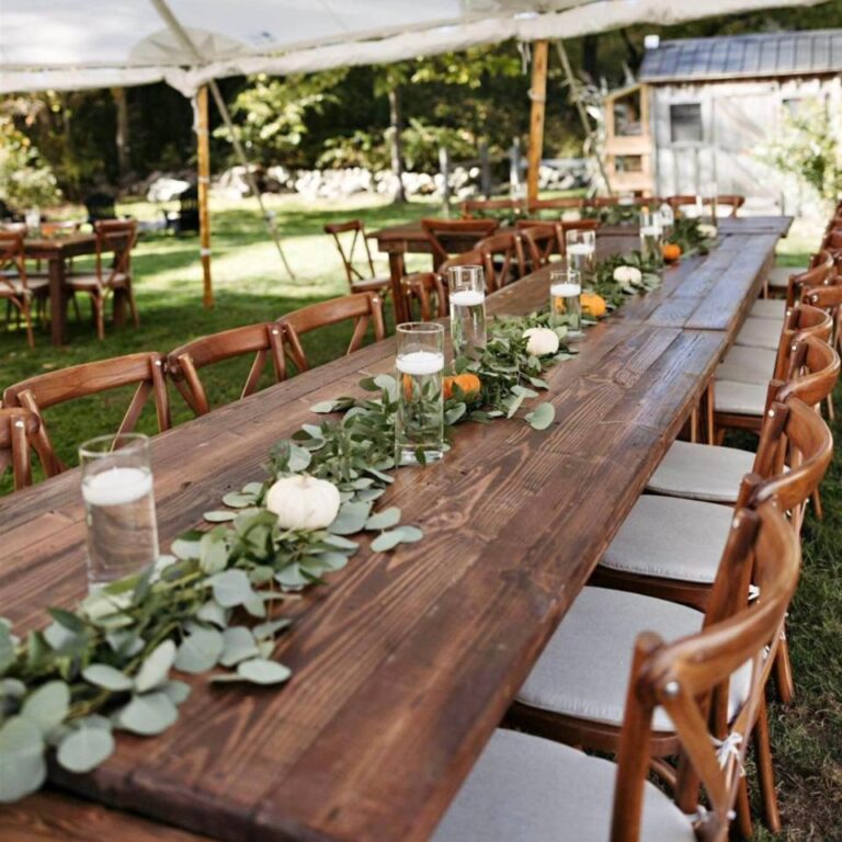 Farm tables and crossback chairs